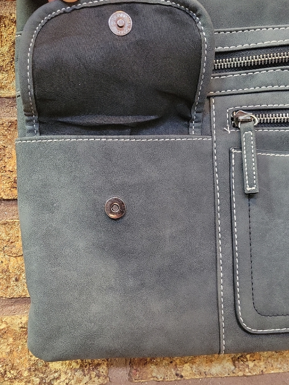 Gray Faux Leather Multi Pocket Crossbody Bag Y2K Utility Organizer Purse - Picture 4 of 11